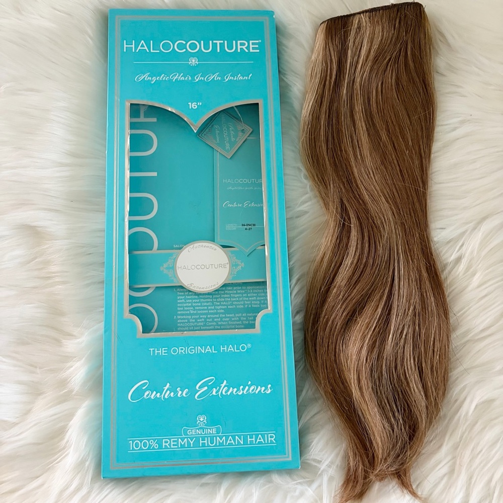 HaloCouture Hair Extension 16 in 4-27 Medium Brown w Highlights - Picture 2 of 14